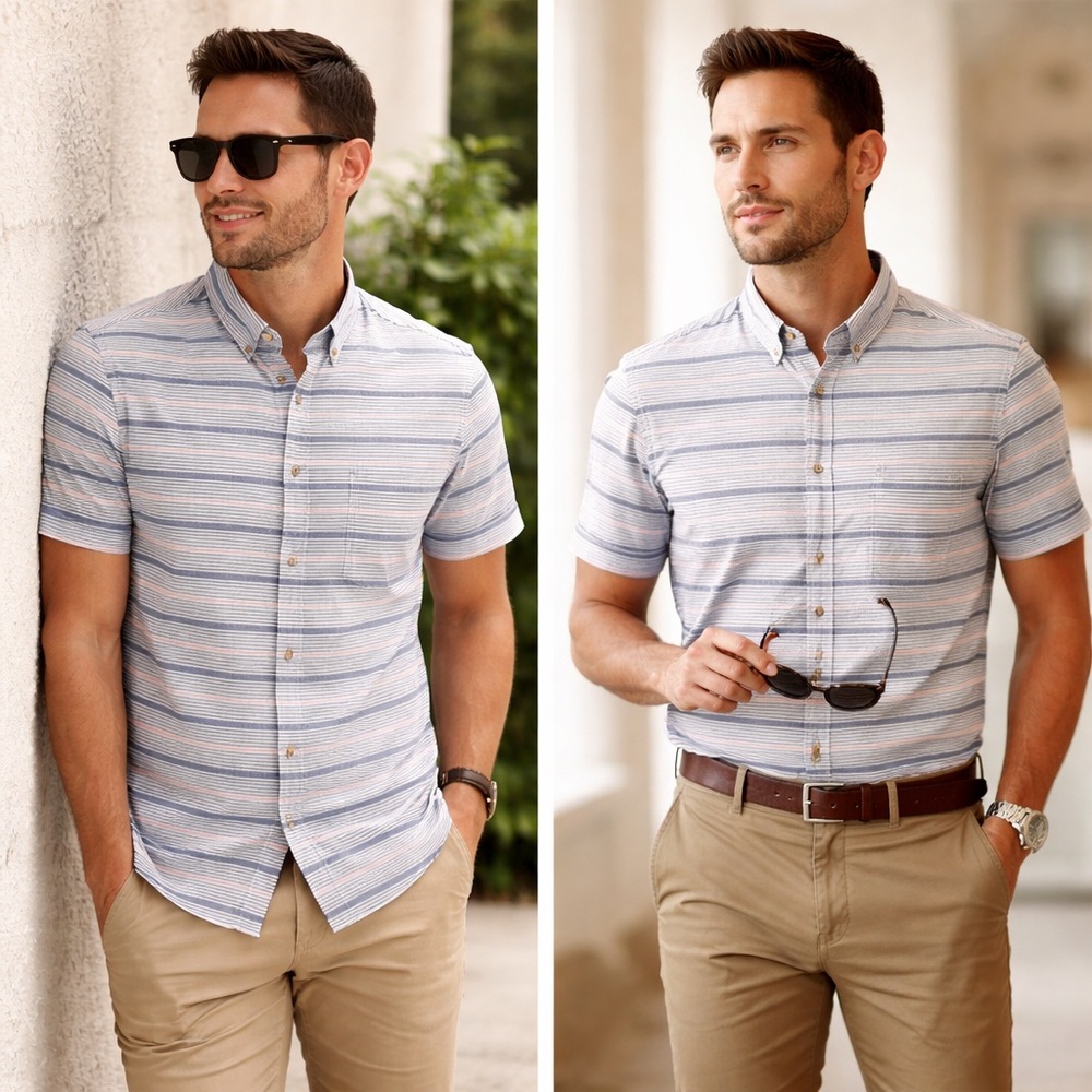 Men’s 21men Blue Casual Button Down Shirt with Stripes